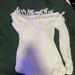 Camila Coelho Off-Shoulder White Knit Sweater